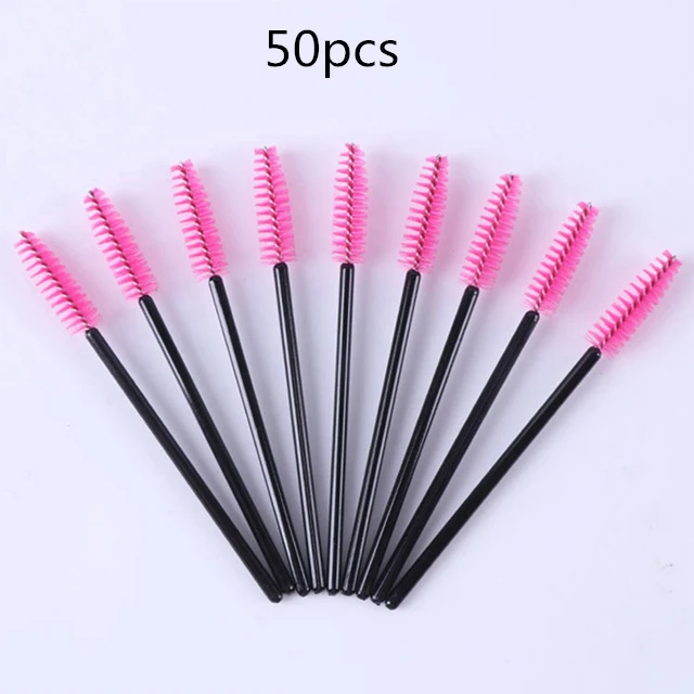 50pcs 50/100 шт одноразовые щеточки с тушью для ресниц Аппликатор палочки, удлинительные ресницы щетки и гребни для волос силикон, кисти для макияжа инструменты Розовый - Handle Color: 50pcs