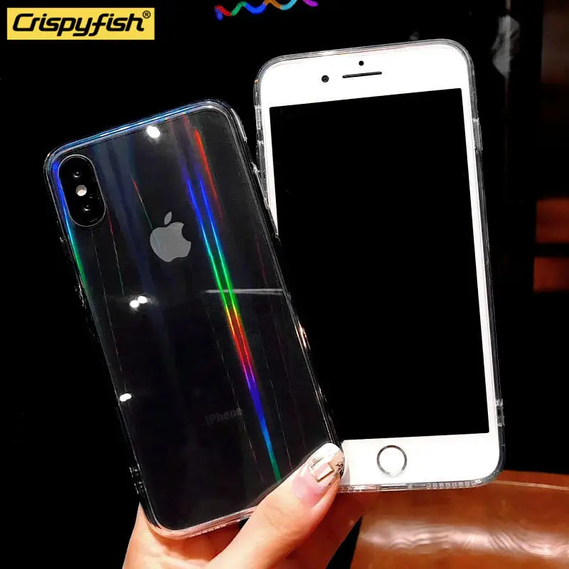 Мягкий силиконовый чехол с радужным закаленным стеклом из ТПУ для iPhone 7 8 Plus