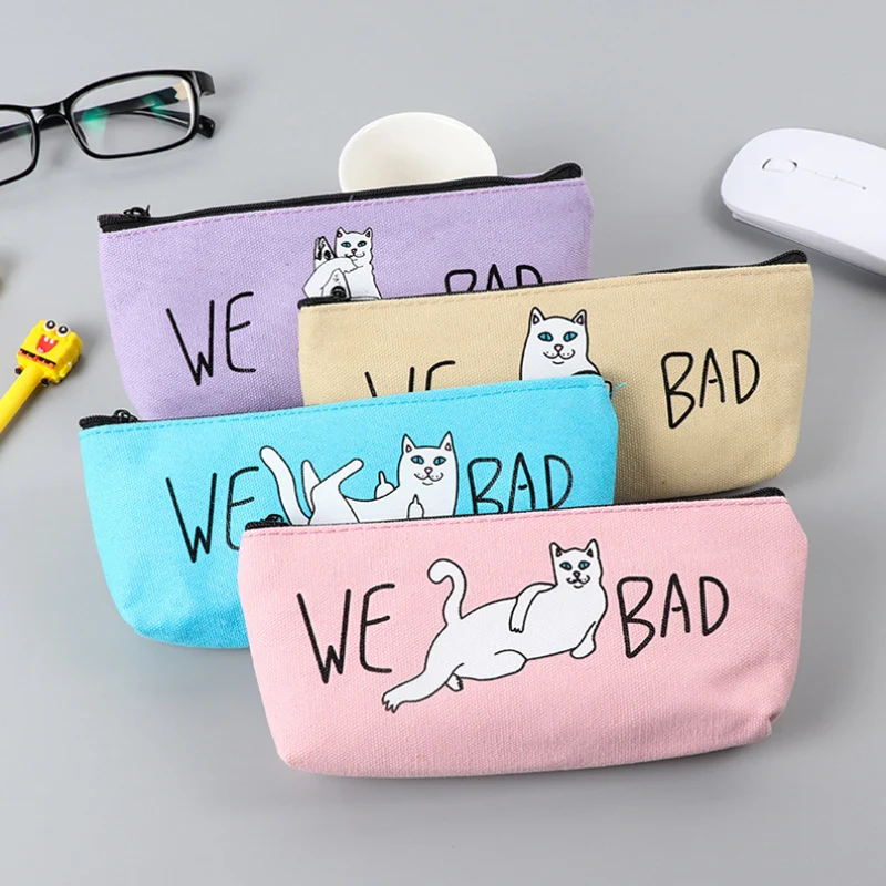 Новый Bad Cat Пенал милая Холщовая Сумка-карандаш школьные принадлежности