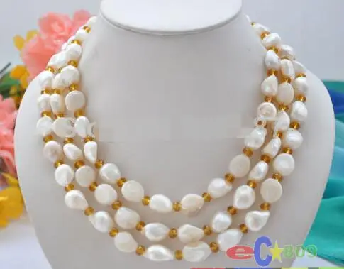 

3row 18" 13mm white baroque freshwater cultured pearl necklace