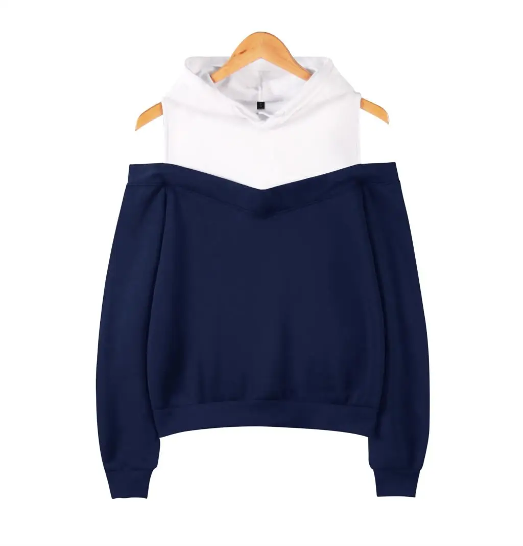 navy Solid color Дропшиппинг DIY логотип на заказ сексуальные с открытыми плечами женские толстовки с капюшоном уличная Kpop Настроить пуловер поддельные две части - Цвет: navy Solid color