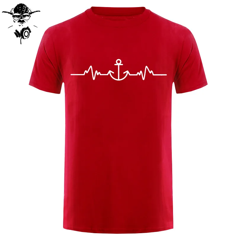 Sailinger Anchor Pulse Heartheat Футболка-Yacht Sail Tee Забавный подарок на день рождения Футболка с принтом Мужская брендовая футболка Новинка - Цвет: red white