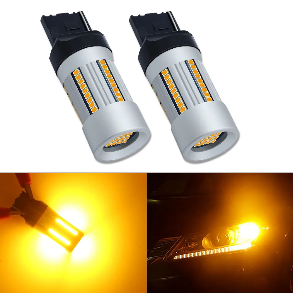 HSUN 2 шт. автомобильный 7440 LED без гипервспышки Янтарный Желтый 66SMD 2016 T20 W21W