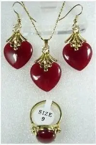 

Nice Red jade Necklace Earrings Ring Set