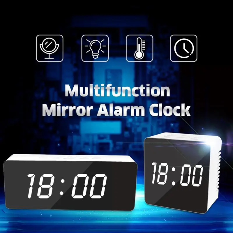 Digoo DG-DM1, беспроводной, USB, зеркало, светодиодный, цифровой термометр, время, температура, ночной режим, огни, черный повтор, будильник