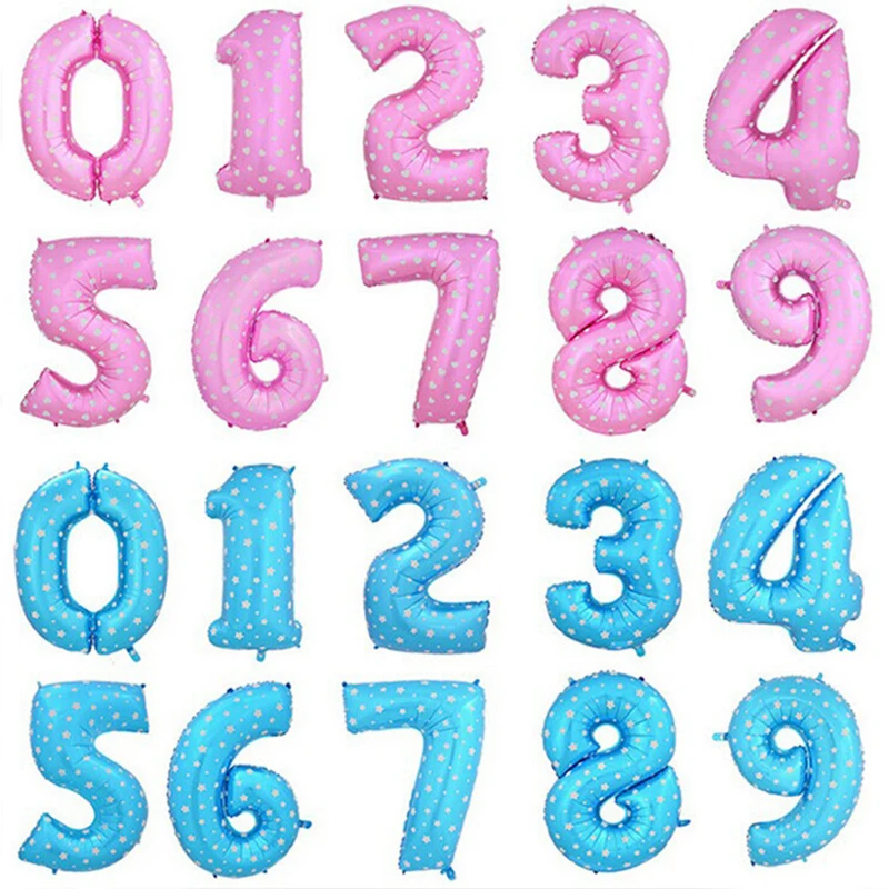 32 дюйма розовый и голубой номер воздушные шары из фольги гелиевые с цифрами - Фото №1