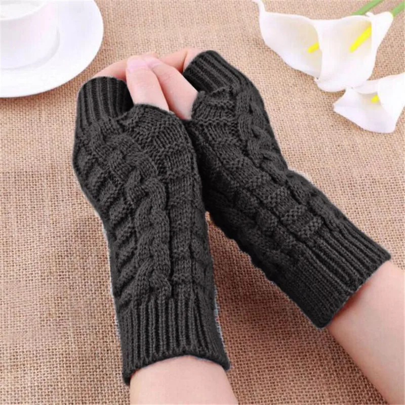 

New 1 Pair Knitting Wool Arm Fingerless Winter Gloves Unisex Soft Warm Mitten de30de20