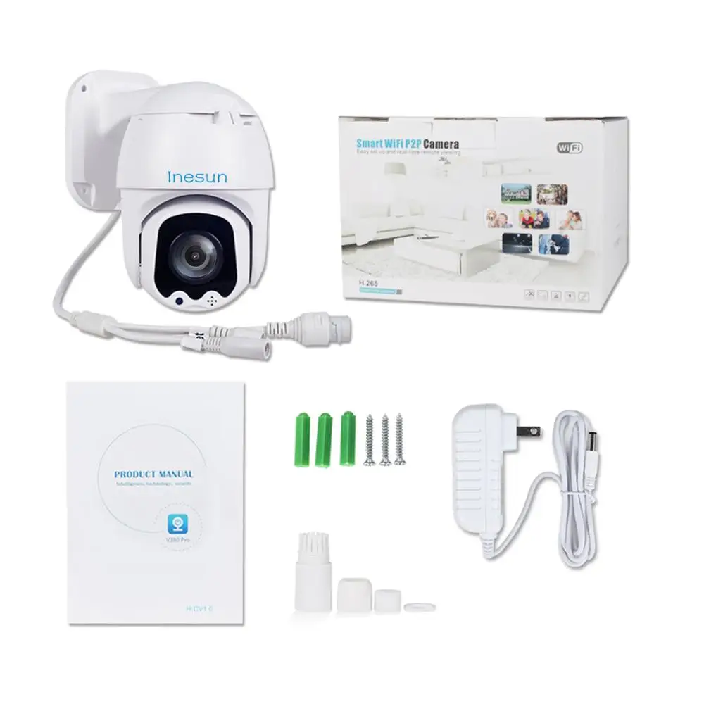 Inesun PTZ WiFi камера наружная 2MP HD 1080P ip безопасности 4X Zoom двухсторонняя аудио 165ft