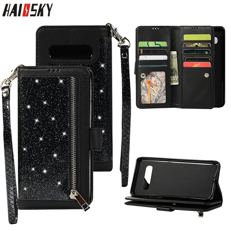 

Кожаный чехол-книжка в стиле ретро для телефона Samsung Galaxy S10 Plus, блестящий чехол с 9 отделениями для карт, чехол-бумажник на молнии для Samsung S10e S10...