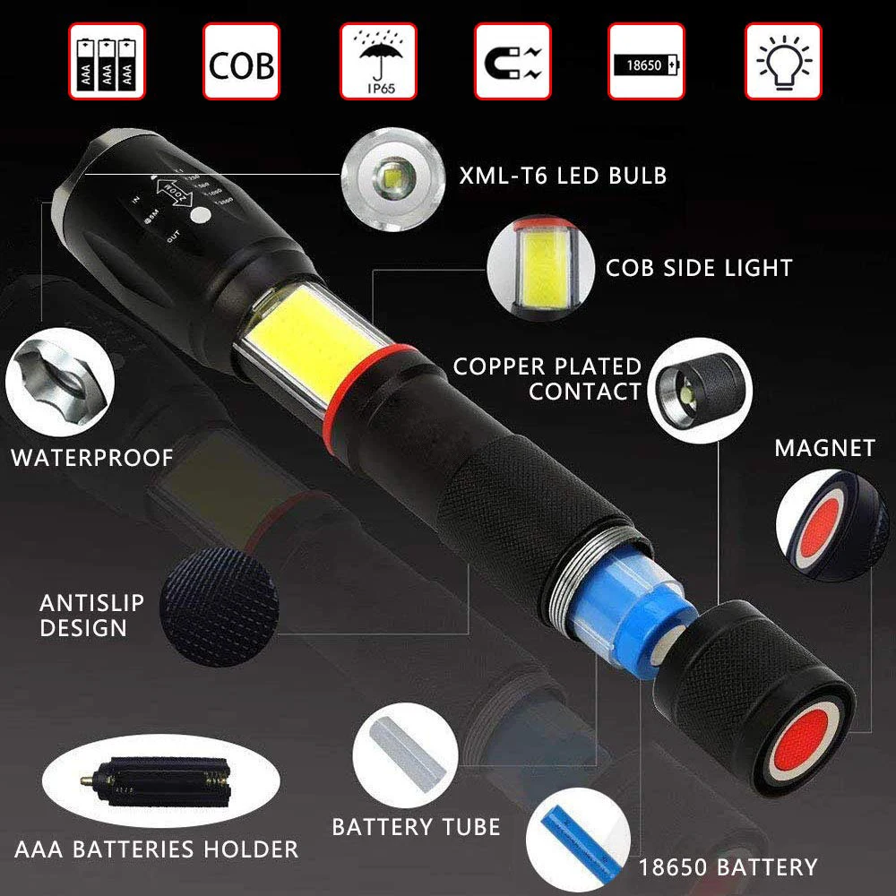 Супер яркий велосипедный светодиодный фонарь + COB 6 светильник МОВ освещения T6/L2