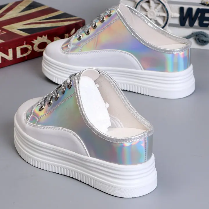 Женские кроссовки; повседневная обувь на платформе; zapatillas mujer; женская обувь на плоской подошве; женская обувь на танкетке с лазерным украшением; обувь на высоком каблуке 8 см; A11-14