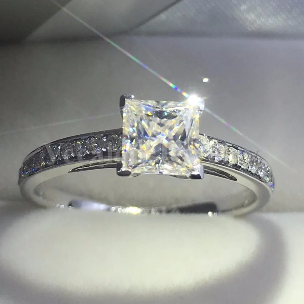 Женское кольцо из серебра 925 пробы с фианитом 2 карата|wedding band ring|band ringwomen fashion rings |