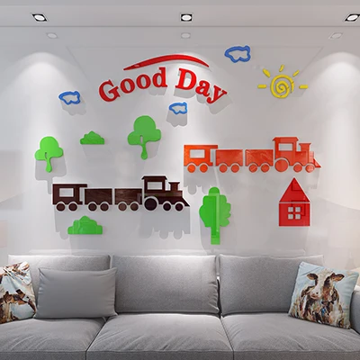 Happy Train Acrylic-dimensional wall stickers Cartoon children's room bedroom wall decoration Train decorative patterns 6
