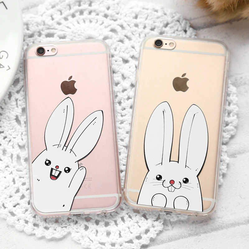 CITYCASE Transparent Soft Edge Phone case For iphone 6 6s Plus Cartoon Small White Rabbit Clear Cover Iphone |