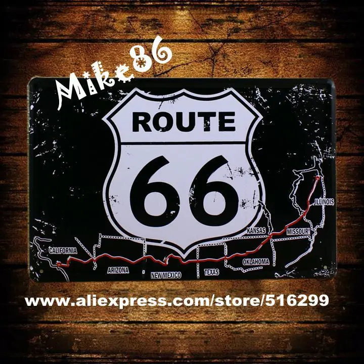 

[Mike86] черный стиль Route 66 металлическая доска для Дома оловянные вывески для декора стен разные предметы 20*30 см A-817