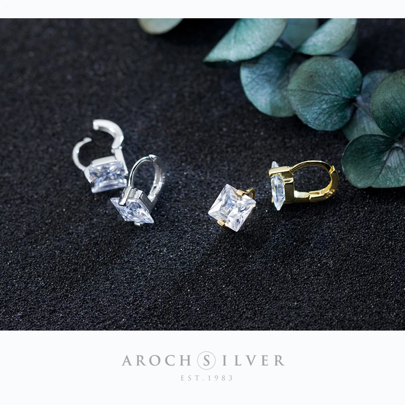 AROCH S925 серебряные серьги Кнопка Для женщин Модные Простые площади бурения Ухо