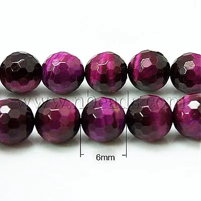 Natural Tiger Eye Beads Strands Dyed Faceted Round MediumVioletRed 6mm inner diameter Hole: 1mm|bead wood|beaded hijabbeaded guitar |