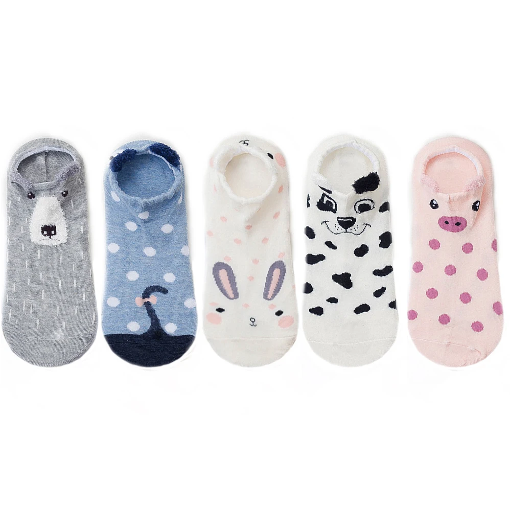 5pairs 08 5 пар, женские хлопковые носки, стереоскопические милые женские носки в виде животных, кавайный Кот с собакой, летние короткие носки, женские повседневные Мягкие забавные носки - Цвет: 5pairs 08