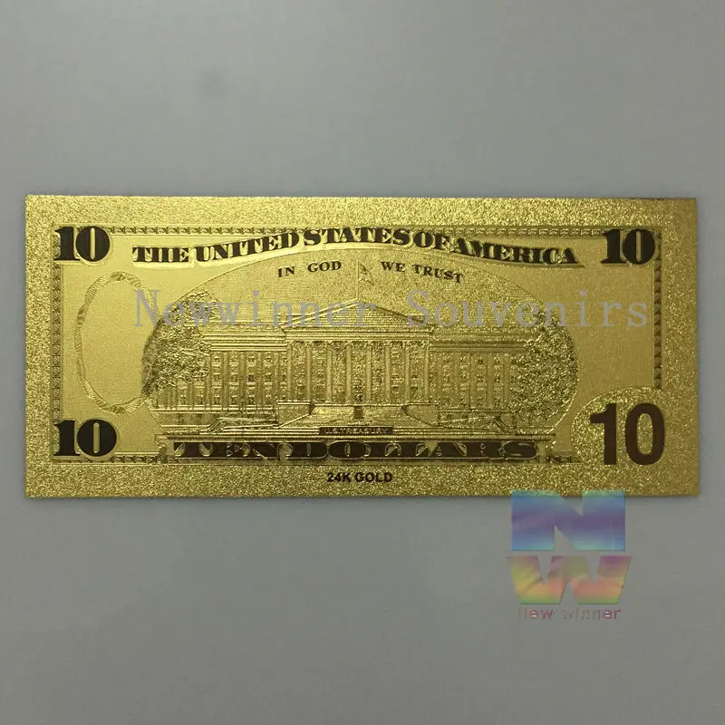 10 шт./лот американский банк долларов США купюры Золотая фольга бумага для банкнот