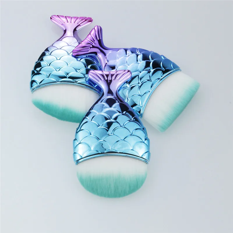 3pcs Fish Tail Diamond Mermaid Makeup Brushes Set Foundation Powder Blush Contour Face Brush Cosmetic Tool With Brush Cover 20