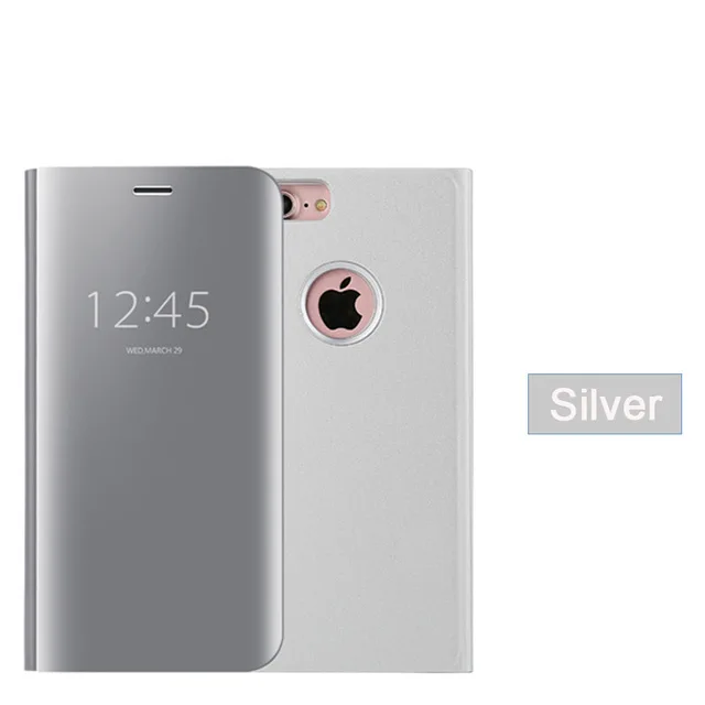 silver Умный кожаный откидной зеркальный чехол с подставкой для huawei mate 8 9 10 Pro Lite P8 P9 P10 Plus для iPhone X 7 8 6 6s Plus прозрачное окно обзора - Цвет: silver