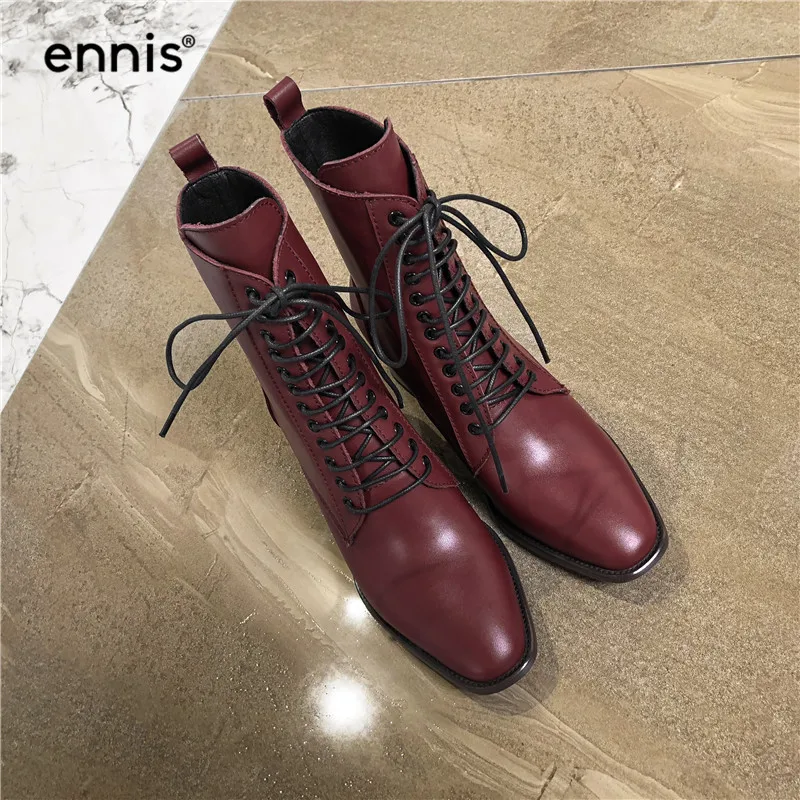 ENNIS/ г. Осенние ботинки до середины икры женские ботинки на шнуровке обувь на высоком каблуке женские ботинки из натуральной кожи модная обувь белого и черного цвета, A930