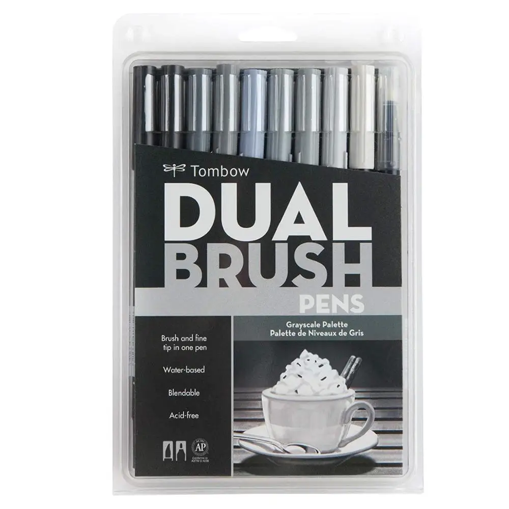 ABT 10pcs Grayscale Tombow ABT двойная кисть для рисования маркеры для каллиграфии набор ручек для рисования яркая 10-Pack Blendable кисть с мелким кончиком акварельные надписи - Цвет: ABT 10pcs Grayscale