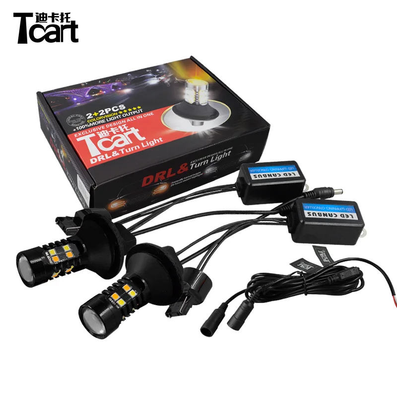 

Tcart Car DRL Daytime Running Lights White+Yellow WY21W 7440 Turn Signals LED Bulbs For Toyota Prado 150 2014 2015 2016 2017