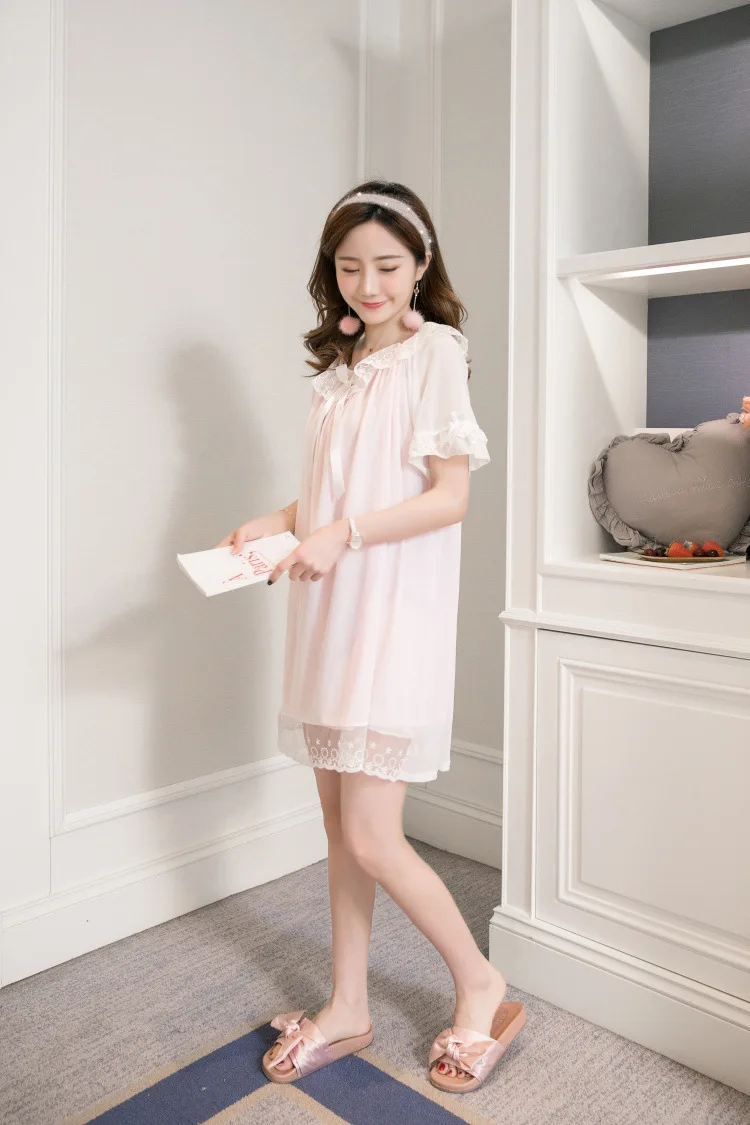 Good quality Loose large size nightgowns women sexy lace night dress cotton nightshirt sweet women's sleepwear home clothes