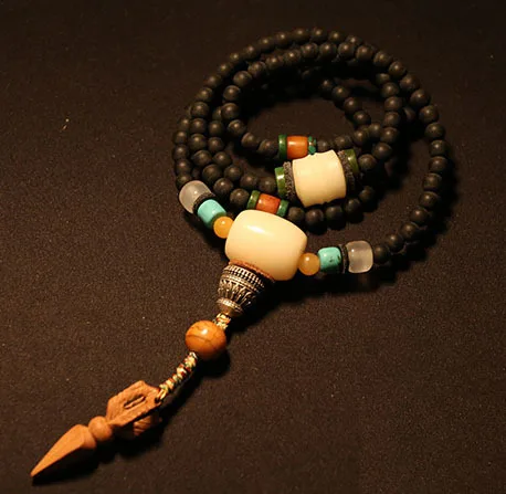 Благородные тибетские дизайнерские четки Mala из натурального черного дерева 108