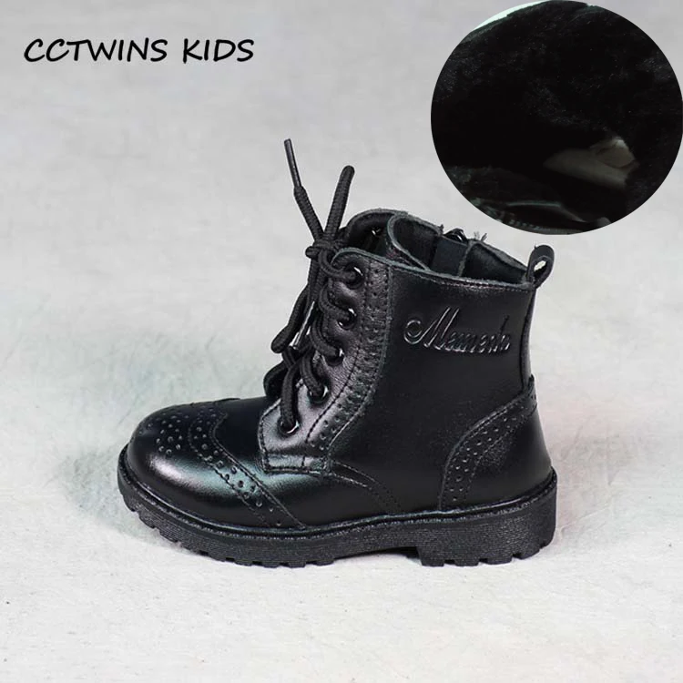 CCTWINS KIDS/Коллекция года; Ботинки martin из натуральной кожи для маленьких девочек и мальчиков на шнуровке; Детские Модные кожаные ботинки черного цвета; C1110 - Цвет: Black Leather Winter