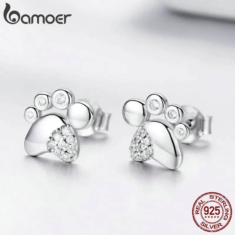 BAMOER,, 925 пробы, серебряные, животные, кошка, собака, следы, изысканные серьги-гвоздики для женщин, модное ювелирное изделие, подарок GAE033