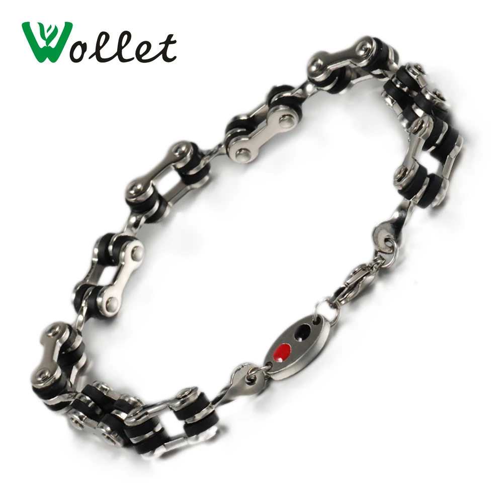 

Wollet Jewelry Stainless Steel Black Silicone Bracelet For Men Women Germanium Infrared Punk Bike Bicycle Chain Health Care