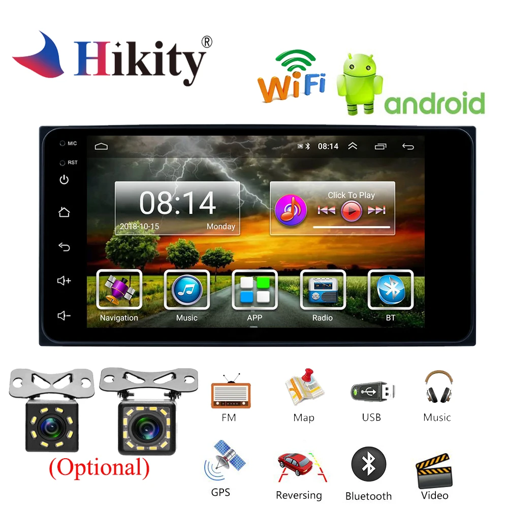 Hikity автомобильный радиоприемник Android gps навигация 2 din мультимедийный плеер авторадио для Toyota WiFi Мультимедийный USB FM MP5 Поддержка камеры