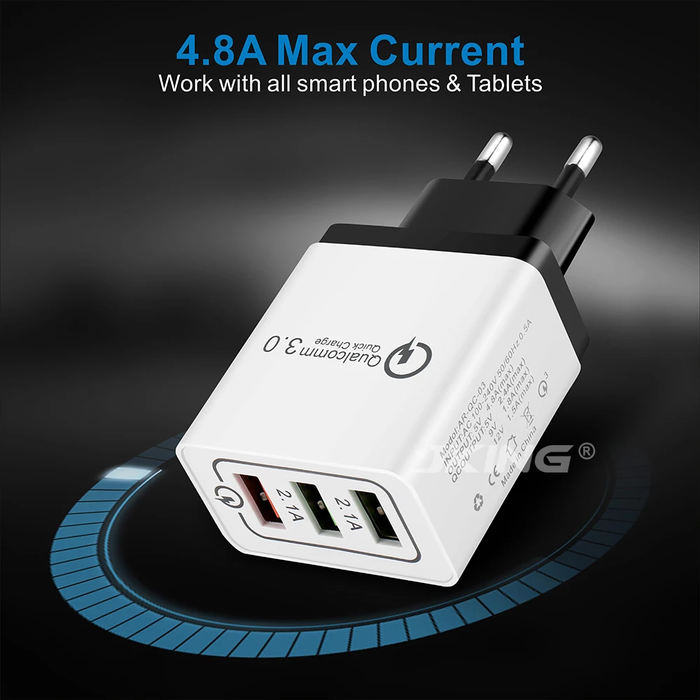 JKING 3 USB Ports Quick Charger QC 3.0 30W Phone Adapter Smart Fast Charge For iPhone 7 8 Samsung S8 | Мобильные телефоны и