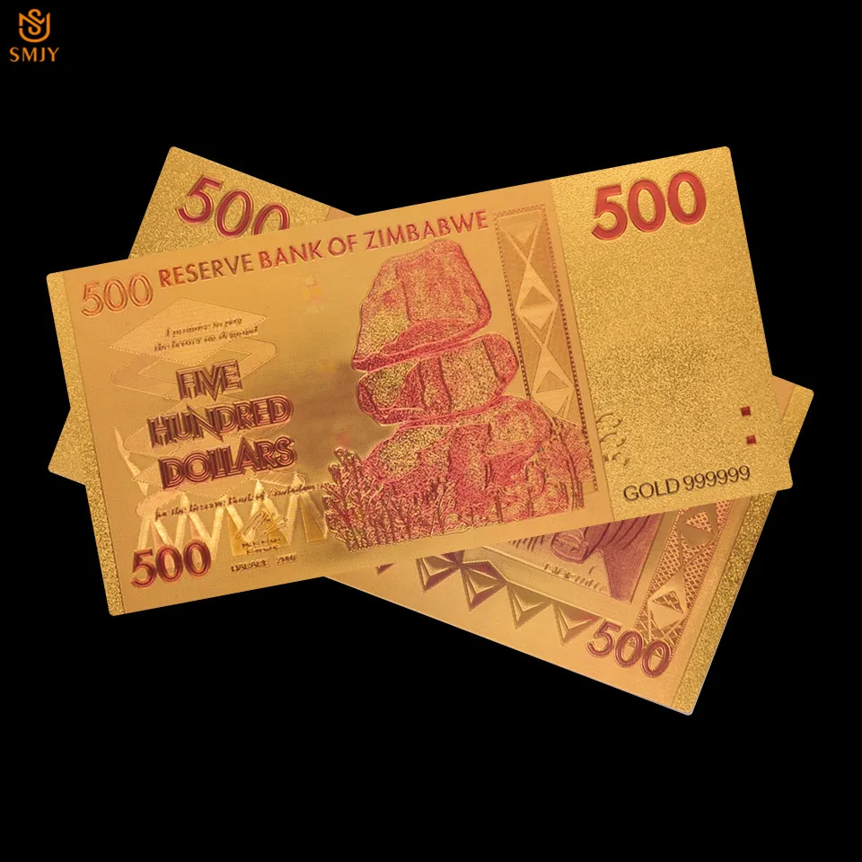 10PCS/Lot Zimbabwe Currency Paper 500 Dollar Money in 24k Gold Plated Banknote Collections And Holiday Gifts | Дом и сад
