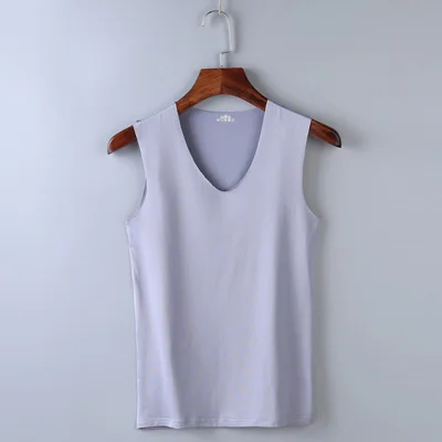 NO.GY vest Мужская Летняя бесшовная эластичная майка, Удобная майка, майка без рукавов с v-образным вырезом, мягкий однотонный жилет, новые модные повседневные топы - Цвет: NO.GY vest