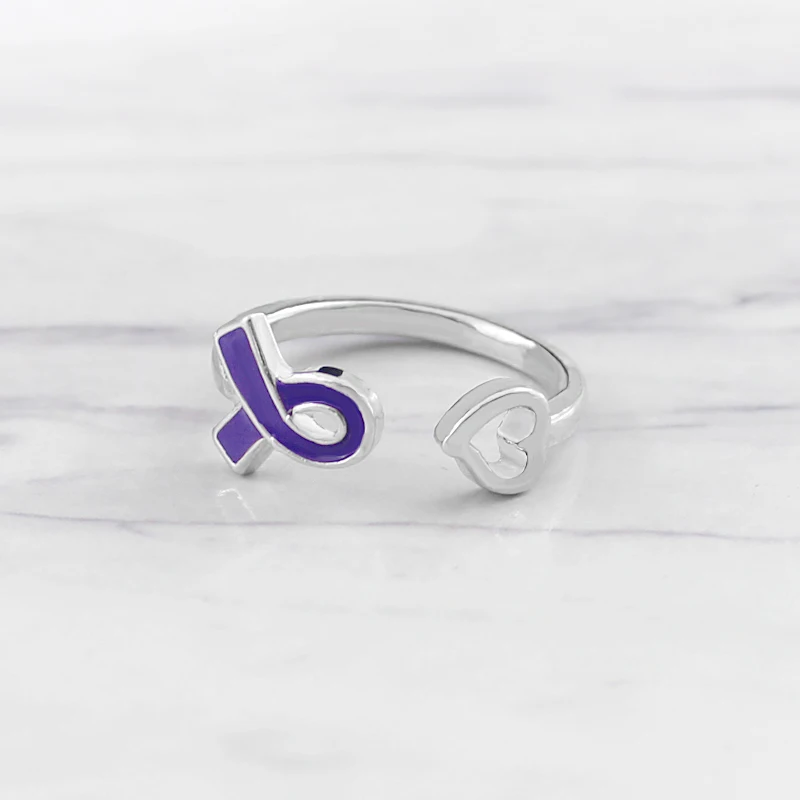 Silver Opening Ring Ribbon Heart shape Hollow Care Alzheimer's disease ring Exquisite fashion girl jewelry gifts | Украшения и