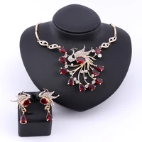 new luxury woman necklace cubic zircon glittering phoenix crystal statement pendant necklaces earring wedding party jewelry sets