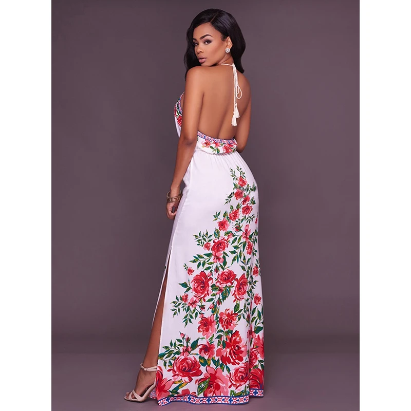 Чудо красоты Boho Стиль длинное платье Для женщин Холтер с плеча летние пляжные