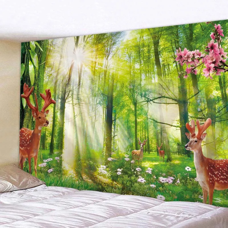 

Forest scenic Tapestry Green Landscape Wall Hanging Tapestries Bedspread Yoga Mat Beach Towel Table Picnic Blanket