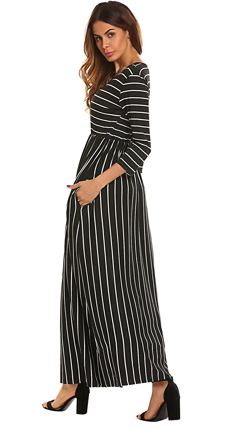 P Ammy 2018 Summer Plus Size Striped Maxi Long Cotton Jumper Dress Lady Ladies Spring Casual Three Quarter Beach Bohemian | Женская