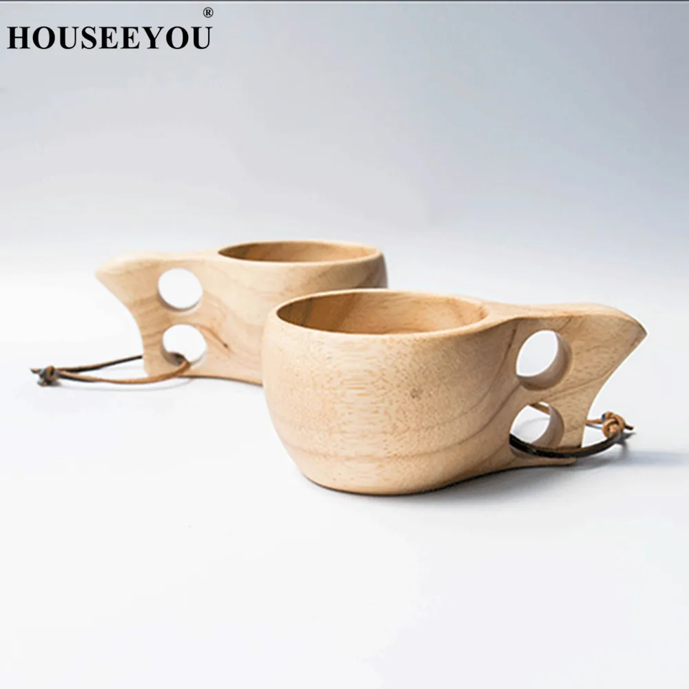 Finland Kuksa портативная кофейная кружка ручка из резины и дерева два отверстия коровьей веревки крюк сок молоко Чай Кофе Питьевая чашка посуда для напитков