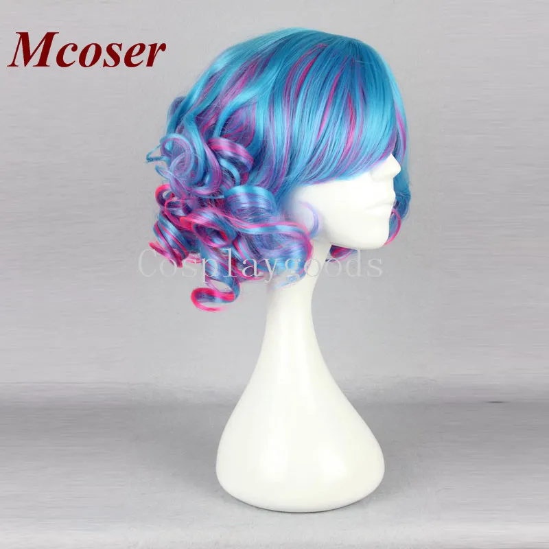Mcoser 30 см короткие кудрявые синтетические синие смешанные цвета женский косплей