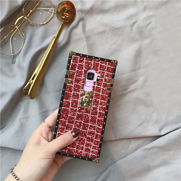 YHBB чехол S Роскошный блестящий чехол в клетку для samsung Note 10 8 9 шикарный золотой квадратный чехол с заклепками для samsung Galaxy S10 S8 S9 Plus