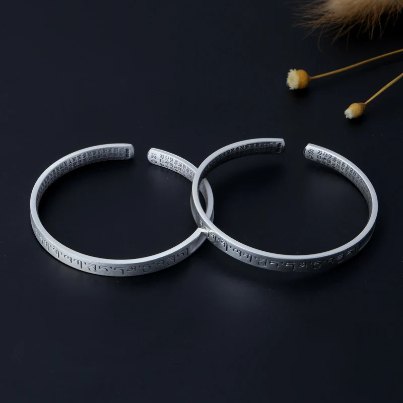 

silver women jewelry scrub vintage bangles for women fashion 999 pure silver bangles stamping process femme bracelet and bangles