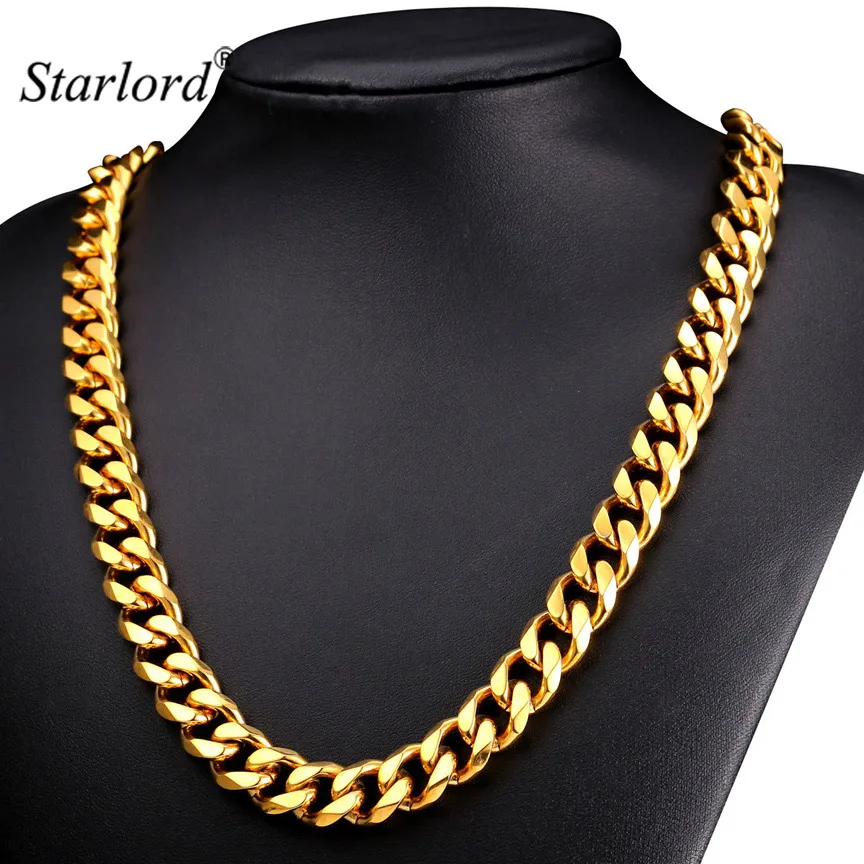 

Starlord Hiphop Jewelry For Men Chunky Chains 12mm Width/30inch Length Gold Color Stainless Steel Cuban Chain Necklace GN2282