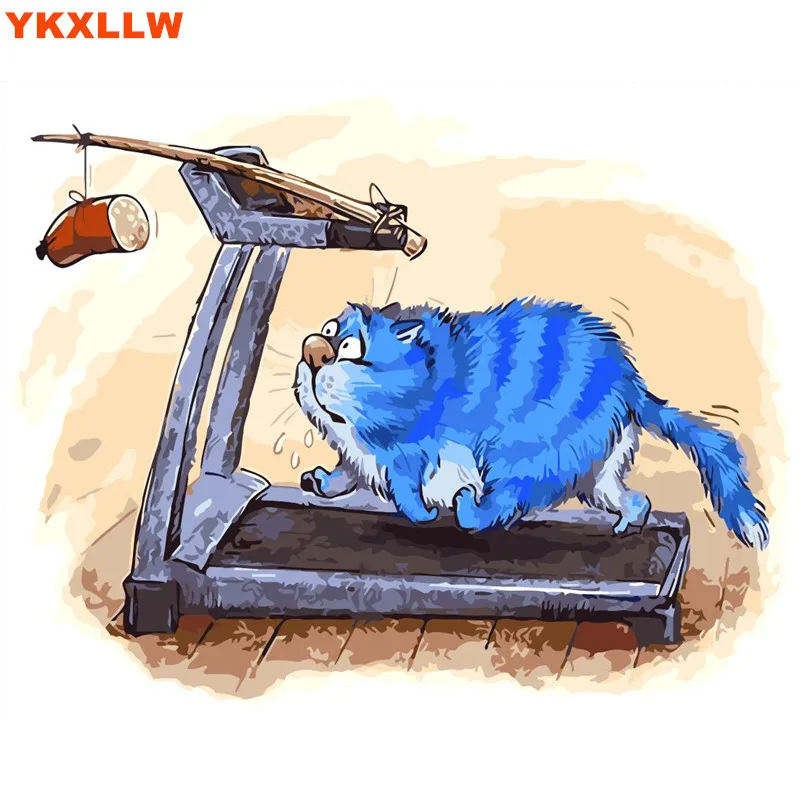 Картинка мультяшной кошки для детей, набор для творчества "цифровая живопись по номерам", картина маслом на хлопке, декор для детской комнаты.