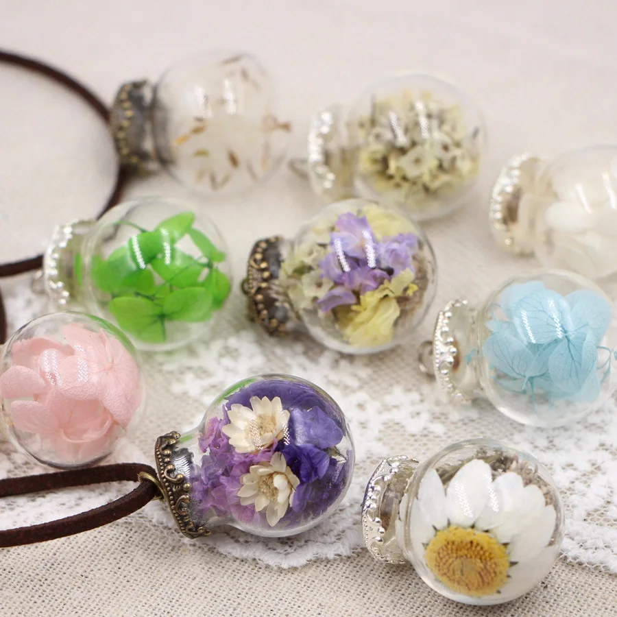 Стеклянный шар ручной работы украшения из высушенных цветов с кристаллами