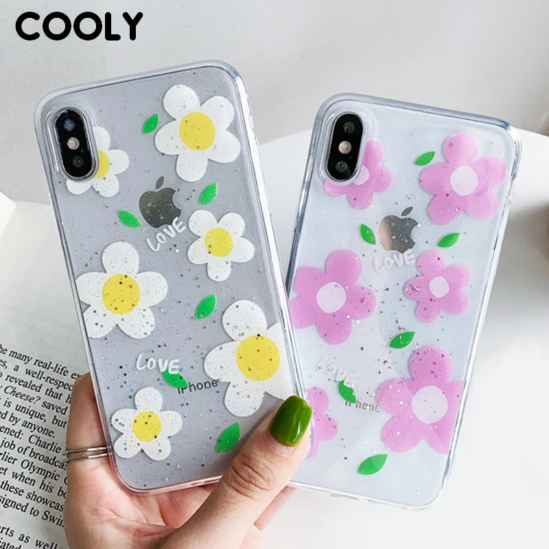 COOLY Блестящий блестящий чехол с цветами для iphone 6 S 7 8 Plus X XS Max XR задняя крышка